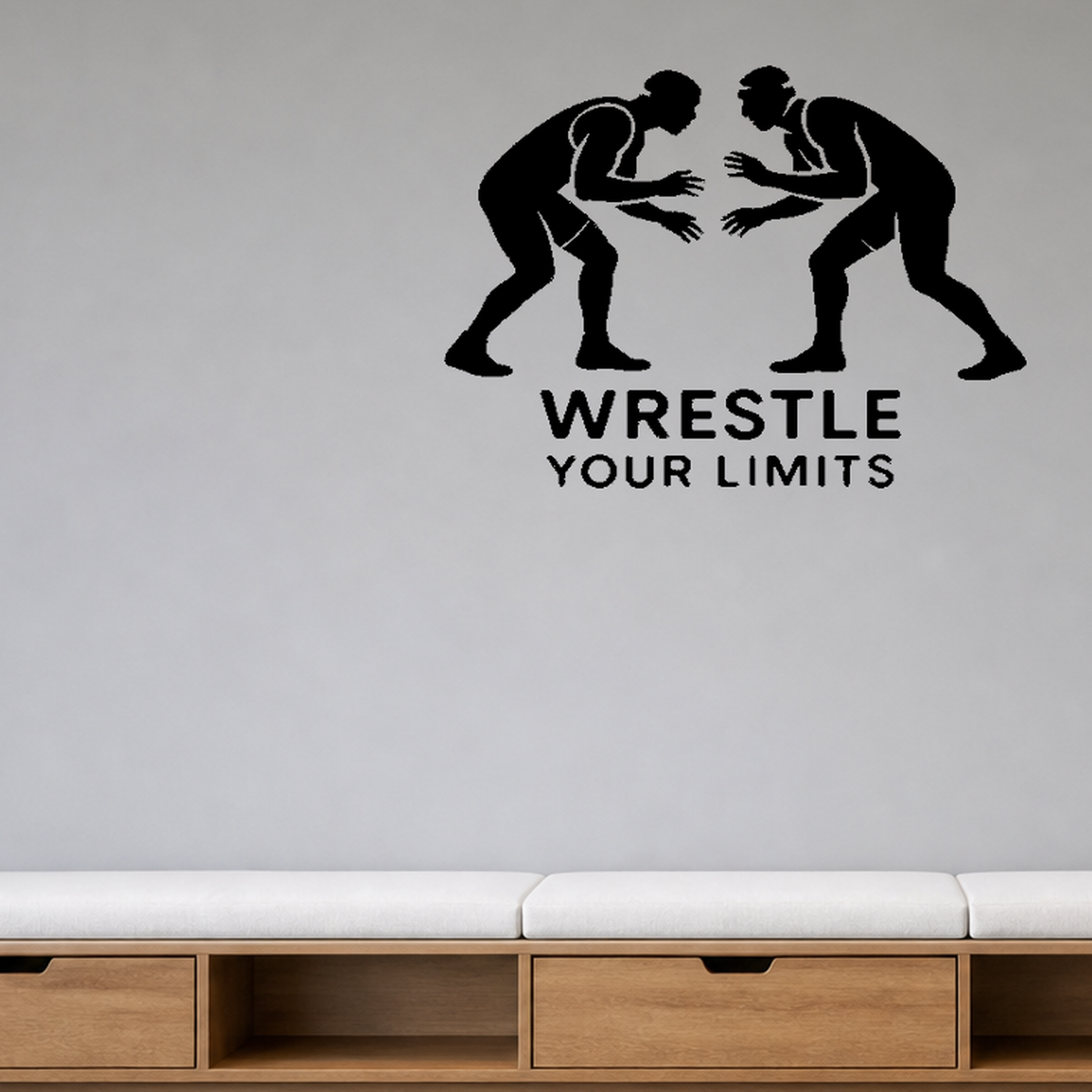 Wrestle Your Limits - Wrestling Sports Wall Decal Vinyl Sticker Removable shown as a removable vinyl wall decal in a category-appropriate room