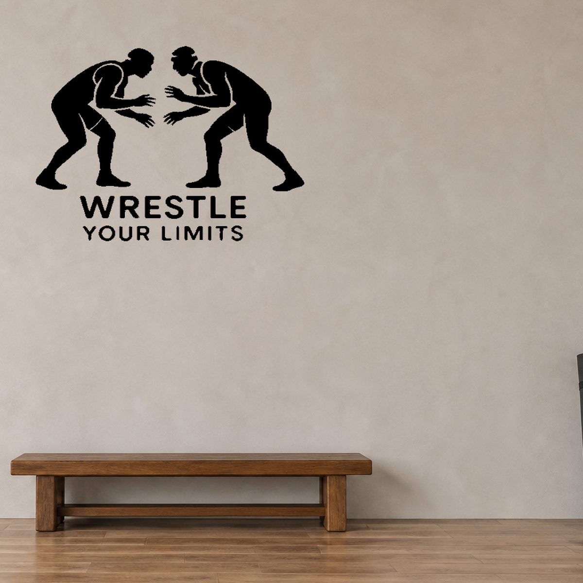 Wrestle Your Limits - Wrestling Sports Wall Decal Vinyl Sticker Removable shown as a removable vinyl wall decal in a second room setting