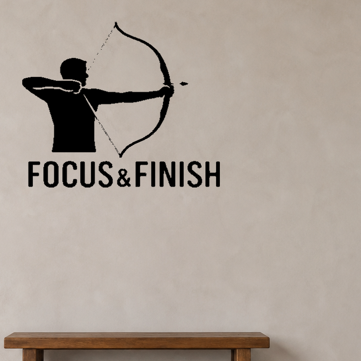 Focus & Finish - Archery Sports Wall Decal Vinyl Sticker Removable shown as a removable vinyl wall decal in a category-appropriate room