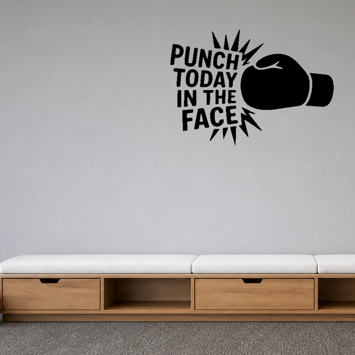 Punch Today in the Face - Boxing Sports Wall Decal Vinyl Sticker Removable shown as a removable vinyl wall decal in a second room setting