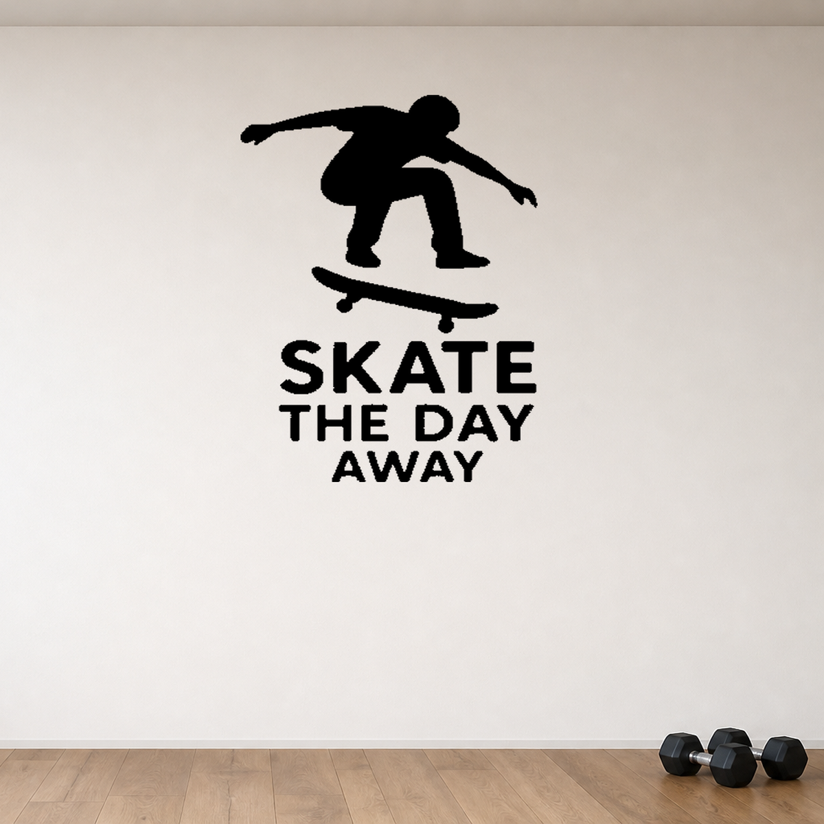 Skate the Day Away - Skateboarding Sports Wall Decal Vinyl Sticker Removable shown as a removable vinyl wall decal in a second room setting