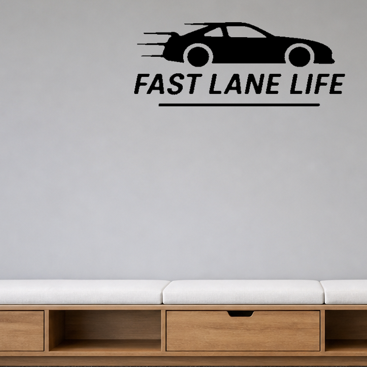 Fast Lane Life - Racing Sports Wall Decal Vinyl Sticker Removable shown as a removable vinyl wall decal in a category-appropriate room
