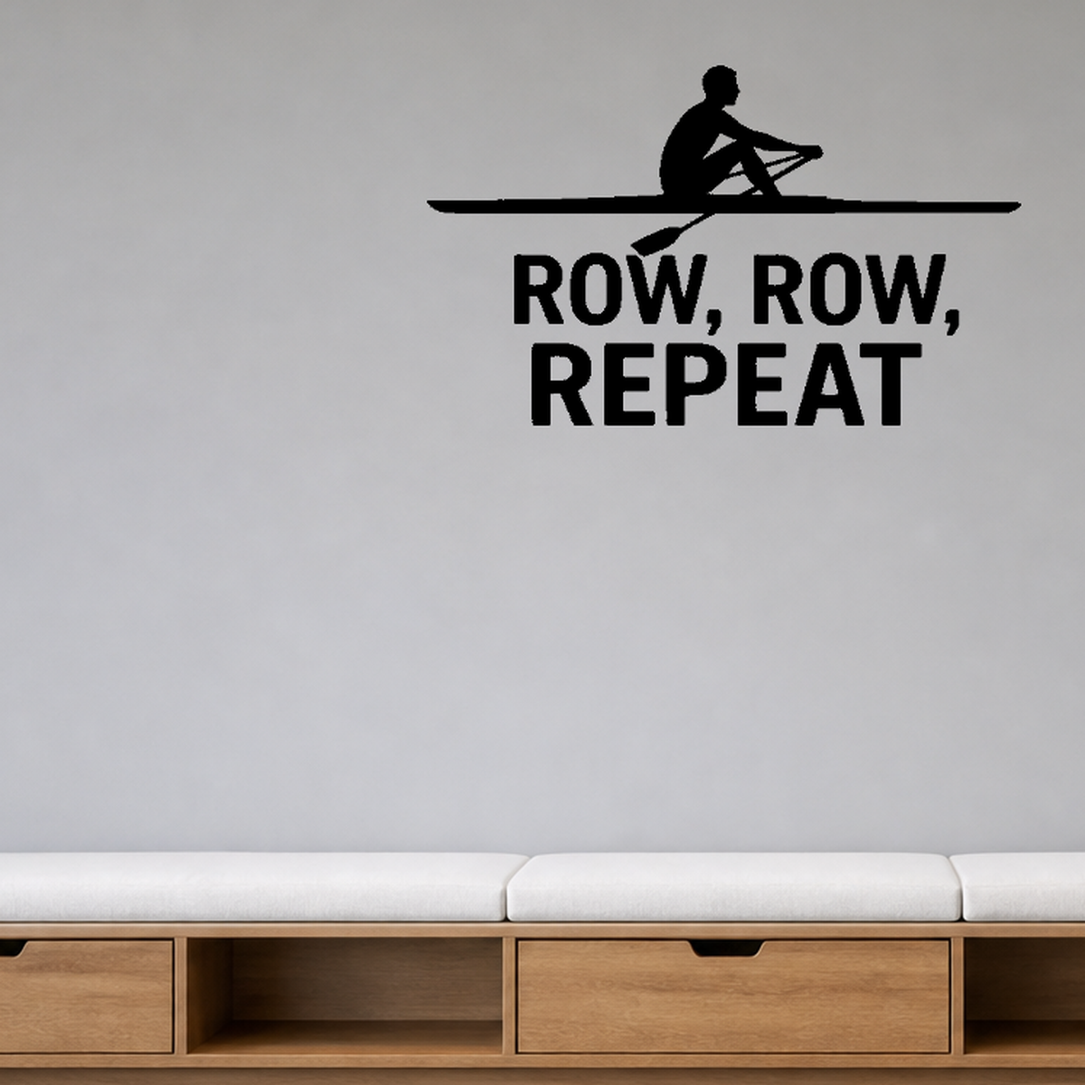 Row, Row, Repeat - Rowing Sports Wall Decal Vinyl Sticker Removable shown as a removable vinyl wall decal in a category-appropriate room