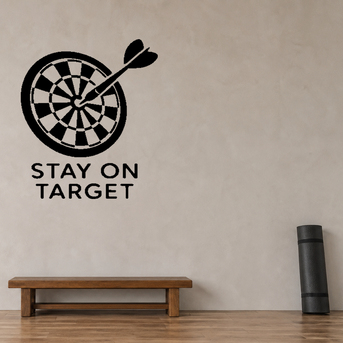 Stay on Target - Darts Sports Wall Decal Vinyl Sticker Removable shown as a removable vinyl wall decal in a second room setting