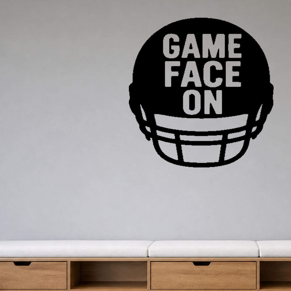 Game Face On - Football Sports Wall Decal Vinyl Sticker Removable shown as a removable vinyl wall decal in a category-appropriate room