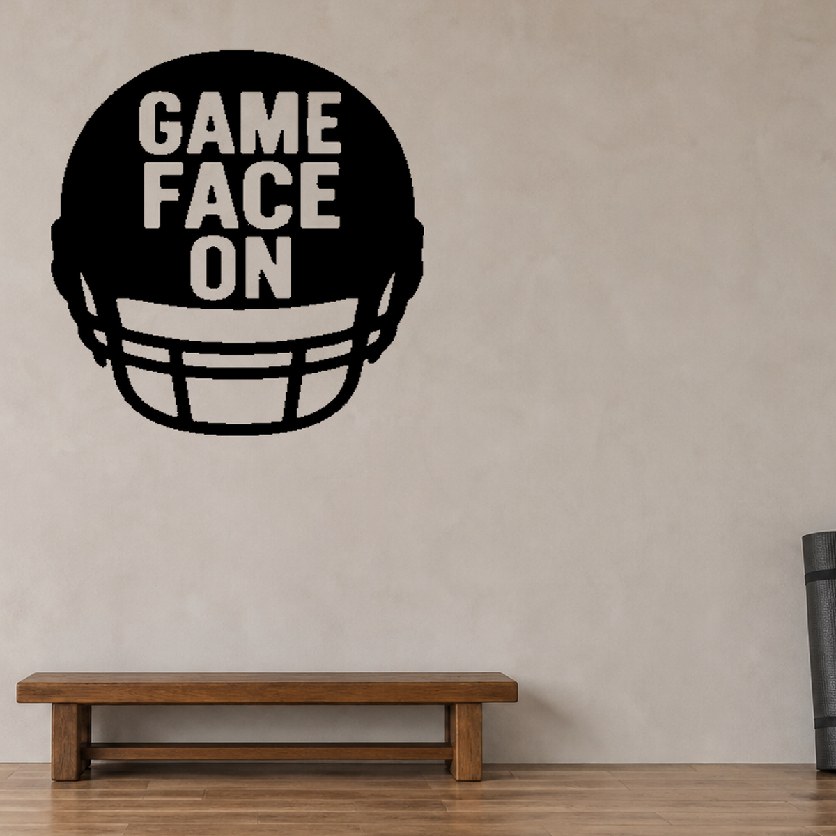 Game Face On - Football Sports Wall Decal Vinyl Sticker Removable shown as a removable vinyl wall decal in a second room setting