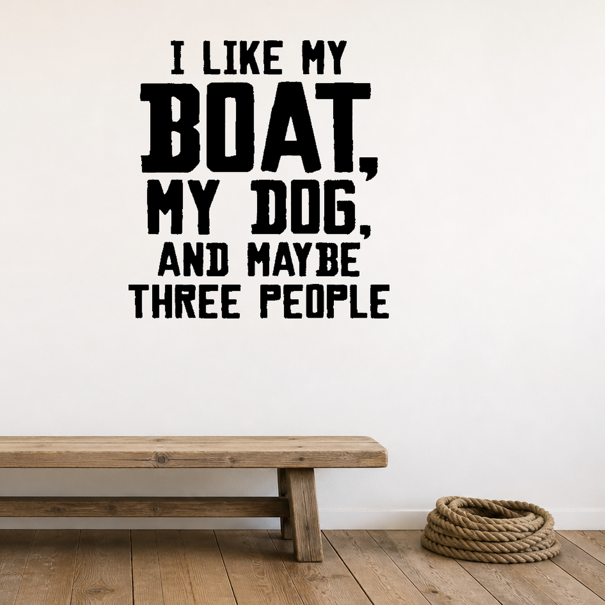 Like my boat, dog, people Style 2 Removable Vinyl Decal for Interior Walls shown as a removable vinyl wall decal in a second room setting