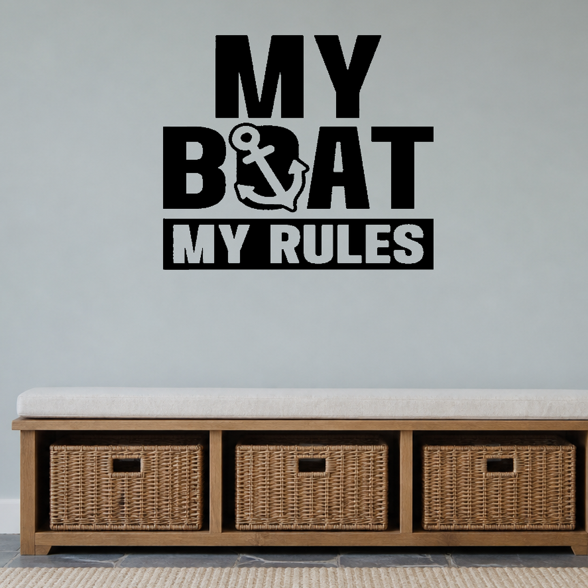 My boat my rules Style 2 Removable Vinyl Decal for Interior Walls shown as a removable vinyl wall decal in a second room setting