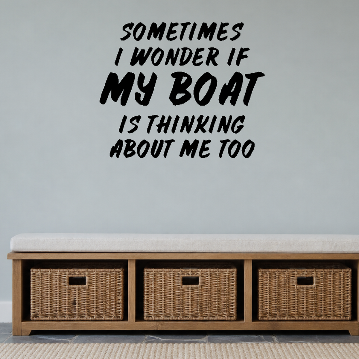 Sometimes wonder if boat Style 2 Removable Vinyl Decal for Interior Walls shown as a removable vinyl wall decal in a second room setting