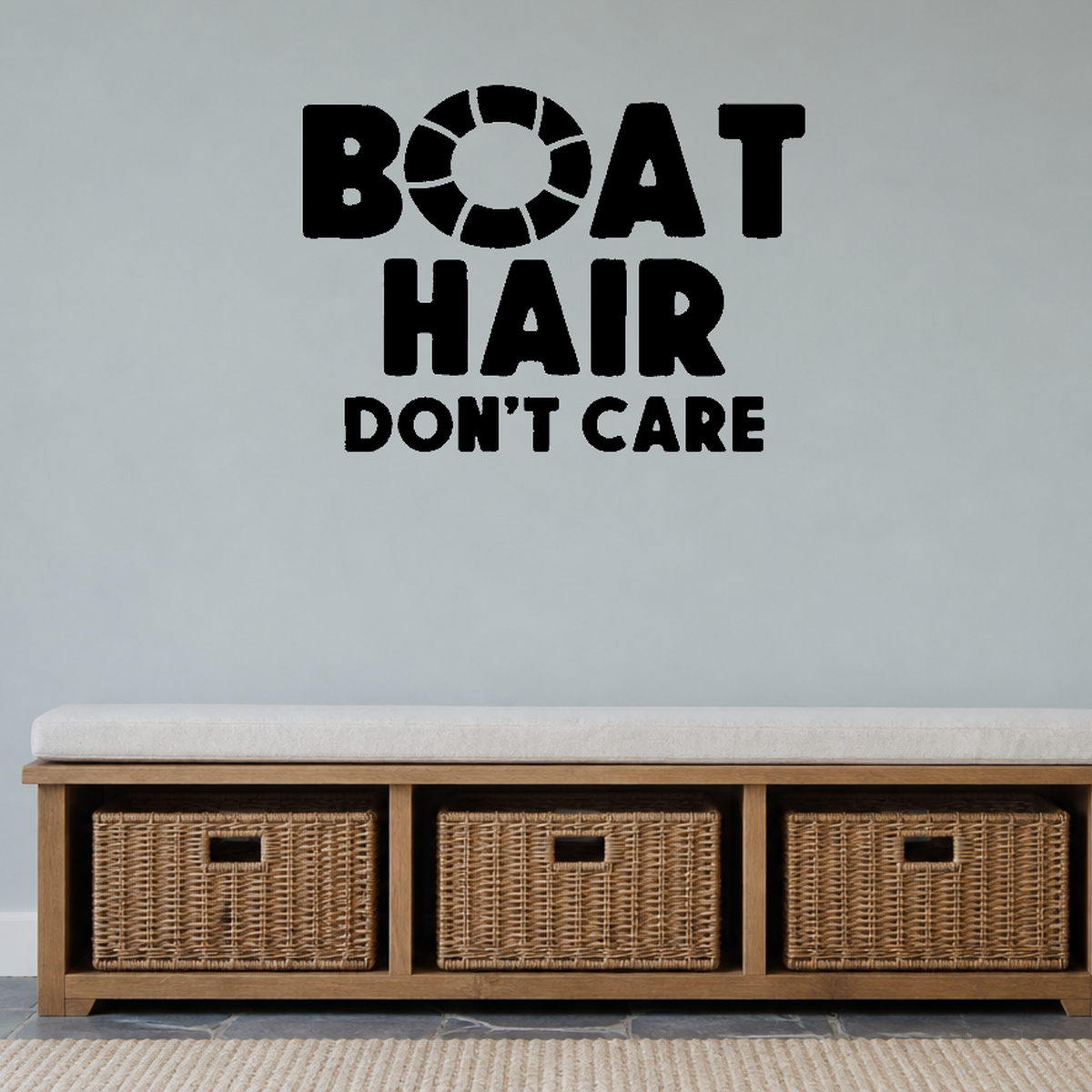 Boat hair don't care Style 2 Removable Vinyl Decal for Interior Walls shown as a removable vinyl wall decal in a second room setting