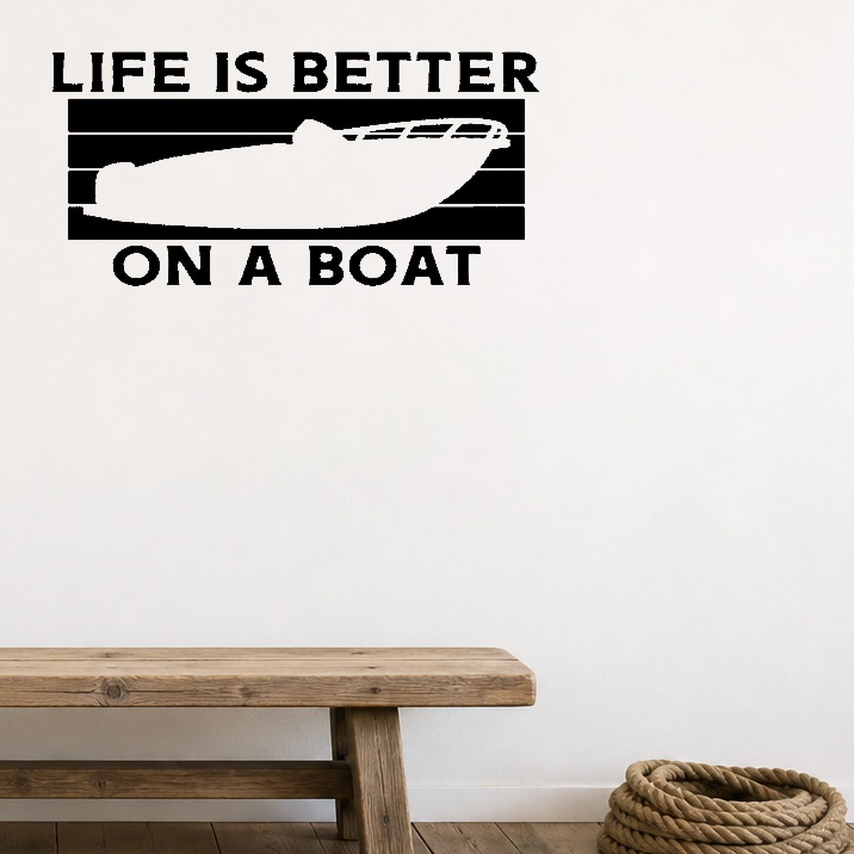 Heartbeat boat Removable Vinyl Decal for Interior Walls shown as a removable vinyl wall decal in a category-appropriate room