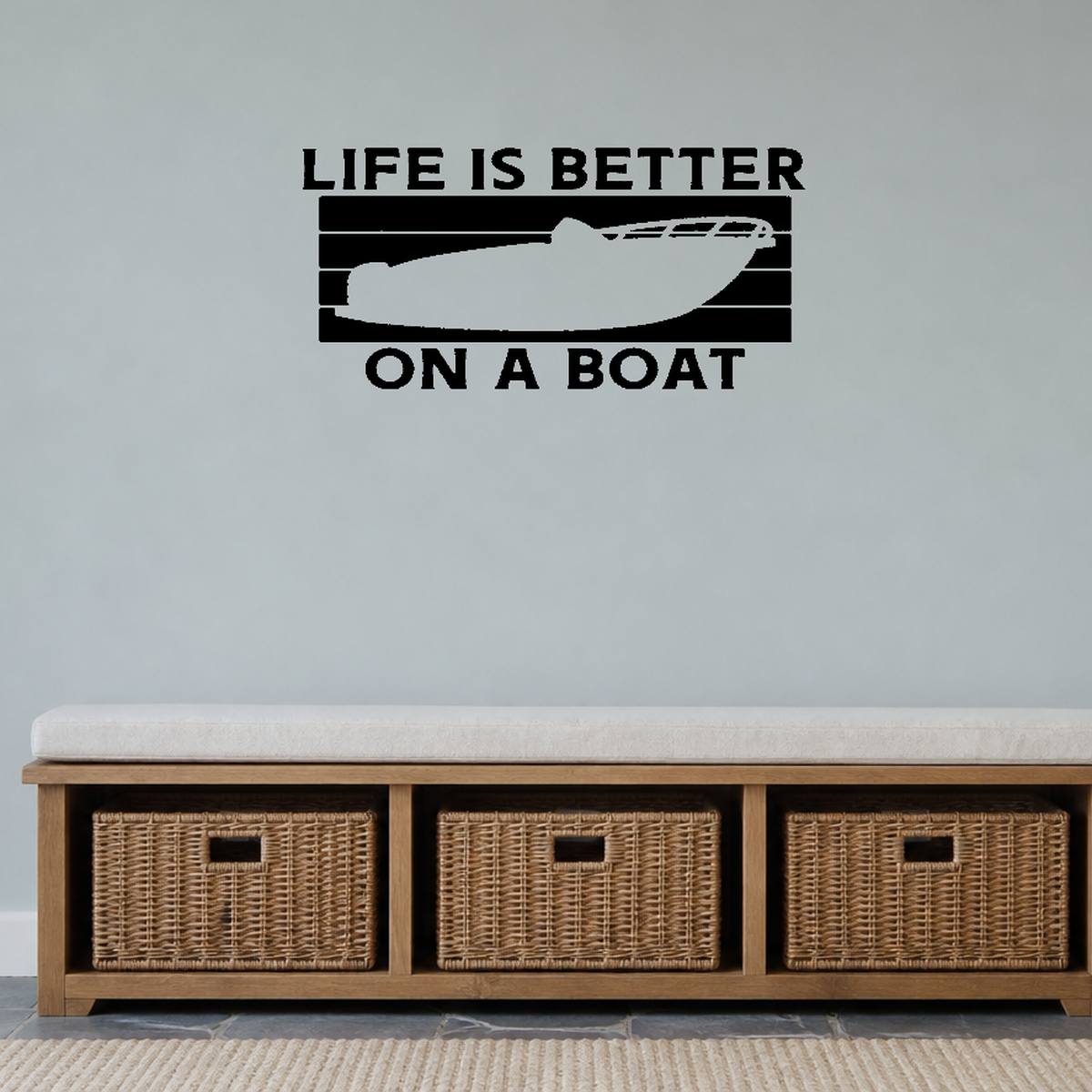 Heartbeat boat Removable Vinyl Decal for Interior Walls shown as a removable vinyl wall decal in a second room setting