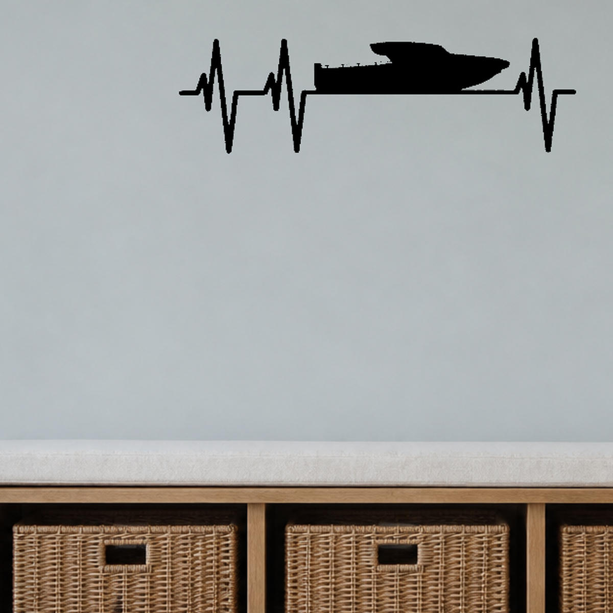 Heartbeat boat Style 2 Removable Vinyl Decal for Interior Walls shown as a removable vinyl wall decal in a category-appropriate room