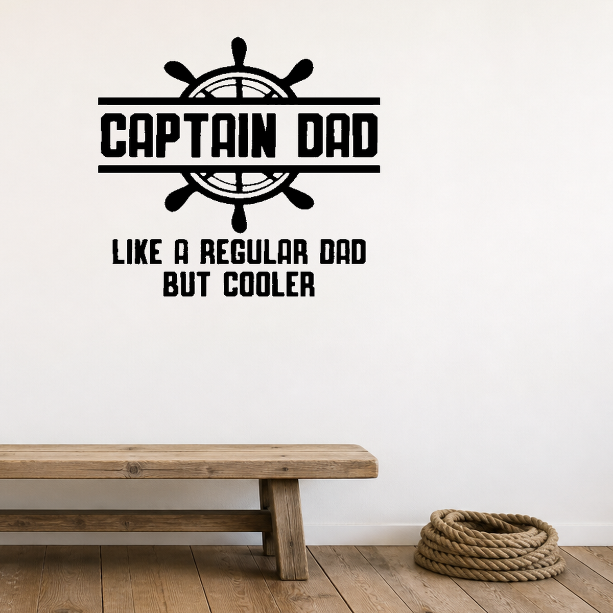 Captain Dad Removable Vinyl Decal for Interior Walls shown as a removable vinyl wall decal in a second room setting