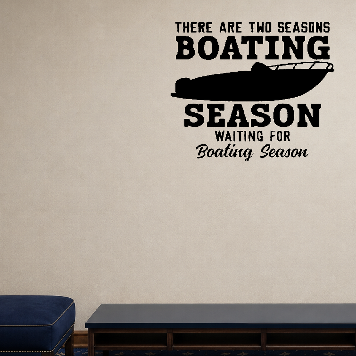 Two seasons boating Style 2 Removable Vinyl Decal for Interior Walls shown as a removable vinyl wall decal in a second room setting