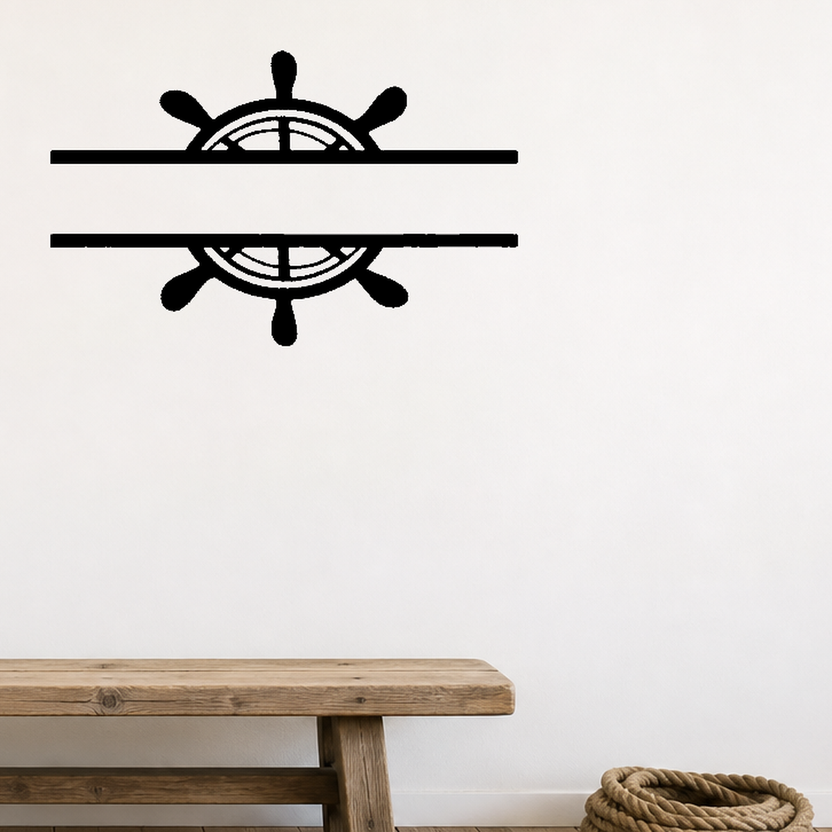 Boat wheel line design Removable Vinyl Decal for Interior Walls shown as a removable vinyl wall decal in a category-appropriate room