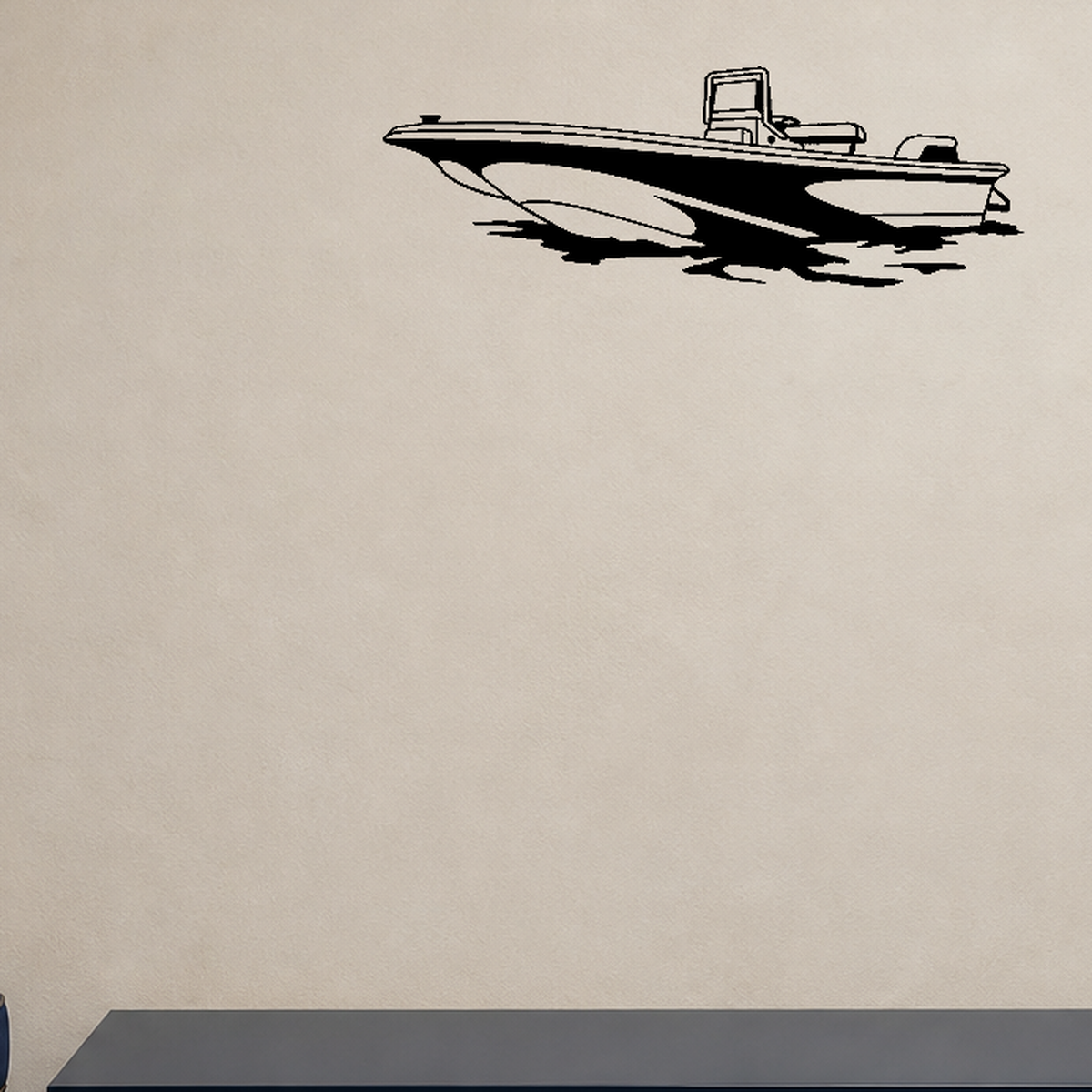 Speed boat Removable Vinyl Decal for Interior Walls shown as a removable vinyl wall decal in a category-appropriate room