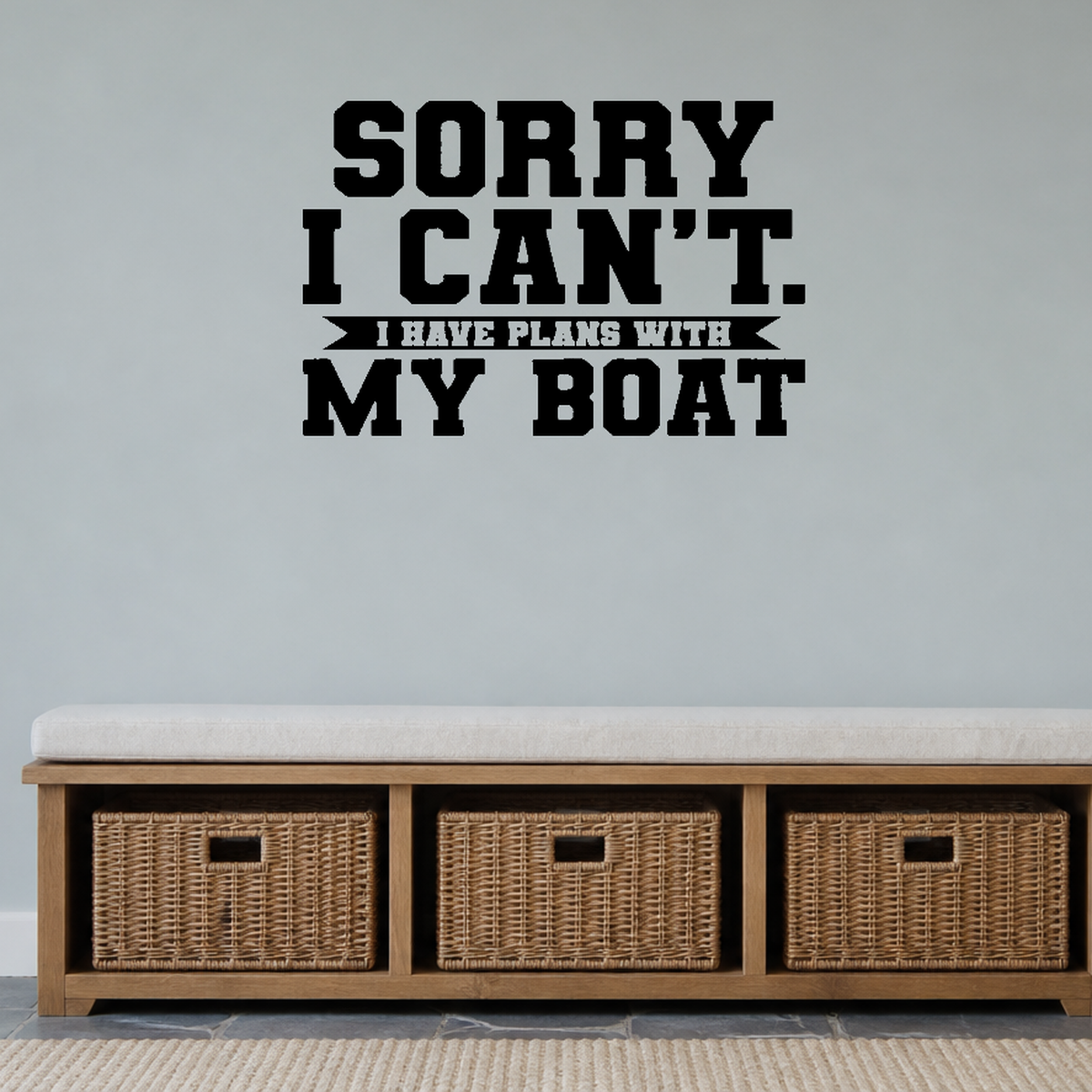 Sorry can't, my boat Removable Vinyl Decal for Interior Walls shown as a removable vinyl wall decal in a second room setting