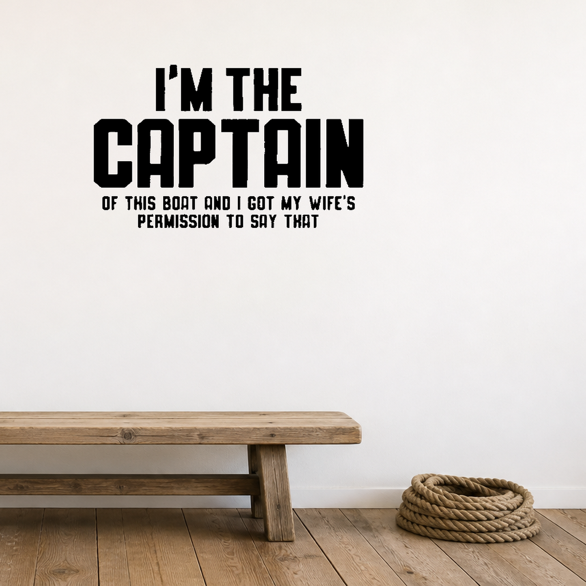 I'm the captain Removable Vinyl Decal for Interior Walls shown as a removable vinyl wall decal in a second room setting