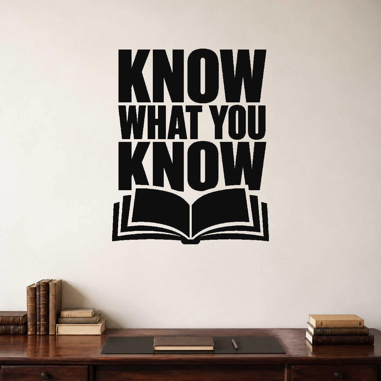Know What You Know removable vinyl wall decal shown in a styled room.