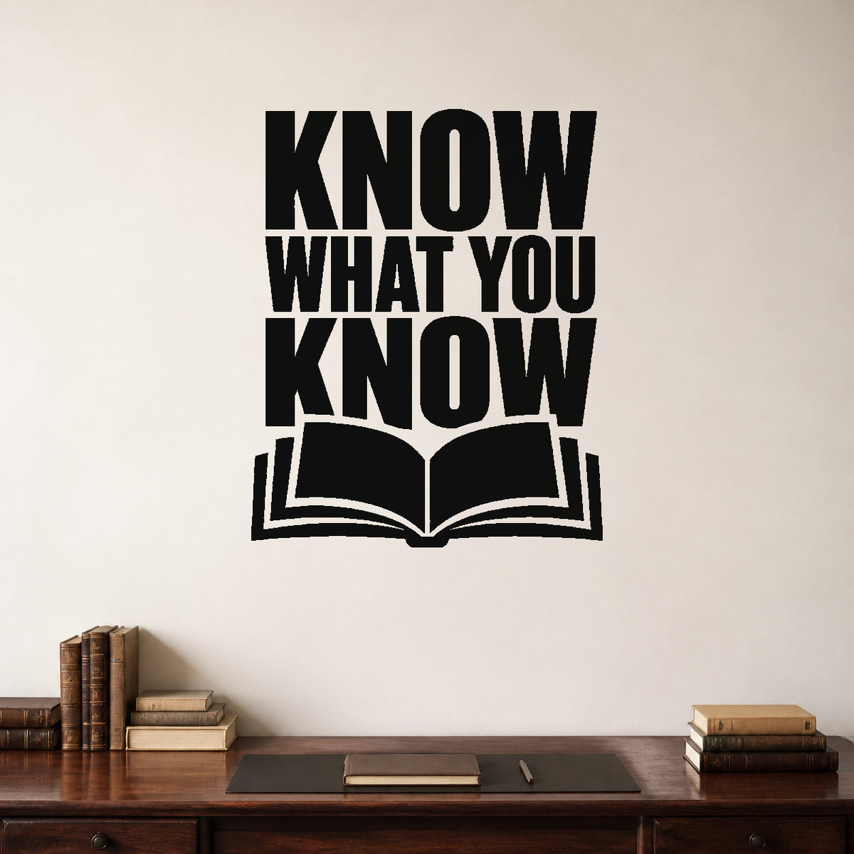 Know What You Know removable vinyl wall decal shown in a styled room.