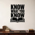 Know What You Know removable vinyl wall decal shown in a styled room.