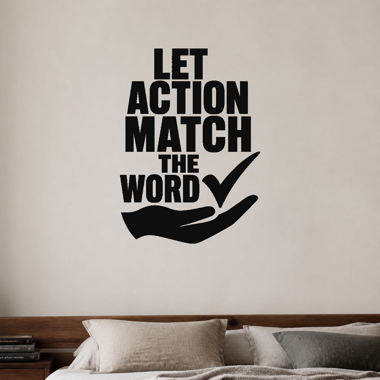 Let Action Match the Word removable vinyl wall decal shown in a styled room.