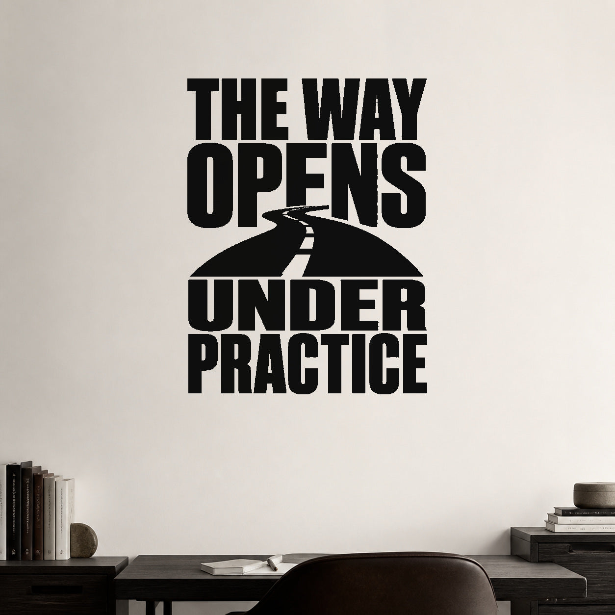 Alternate room view of the The Way Opens Under Practice removable vinyl wall decal.