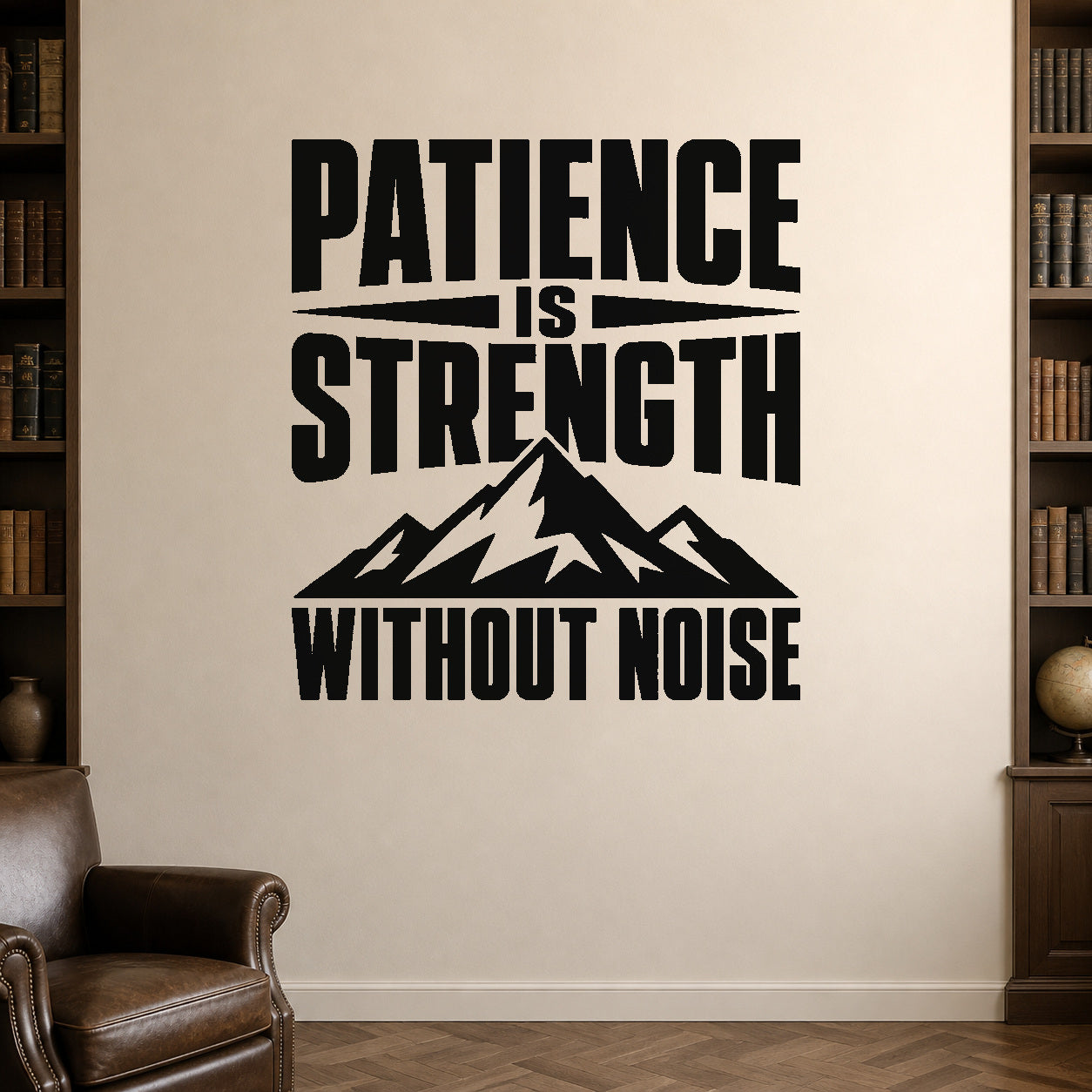 Alternate room view of the Patience Is Strength Without Noise removable vinyl wall decal.