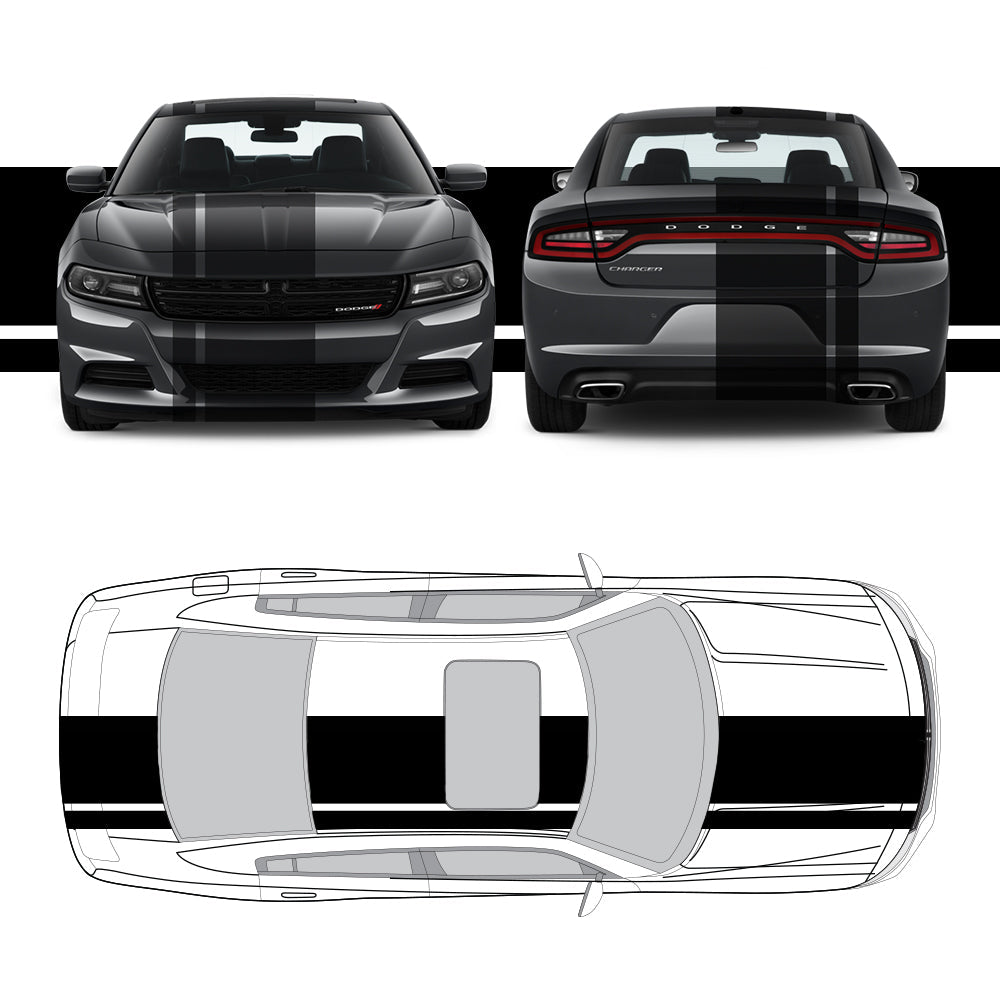 Dual Racing Stripes [3x] 5" , 2", 24" x 70" Self Healing Air Release Vinyl Fits All Vehicles
