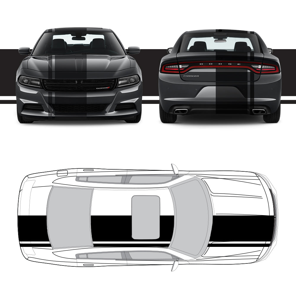 Dual Racing Stripes [3x] 3" , 2", 24" x 68" Self Healing Vinyl Fits All Vehicles