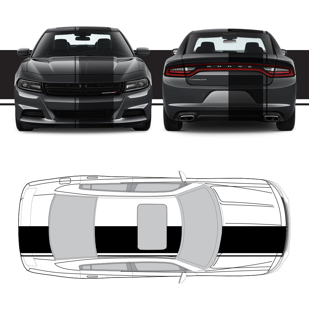 Dual Racing Stripes [3x] 1" , 2", 24" x 70" Self Healing Air Release Vinyl Fits All Vehicles