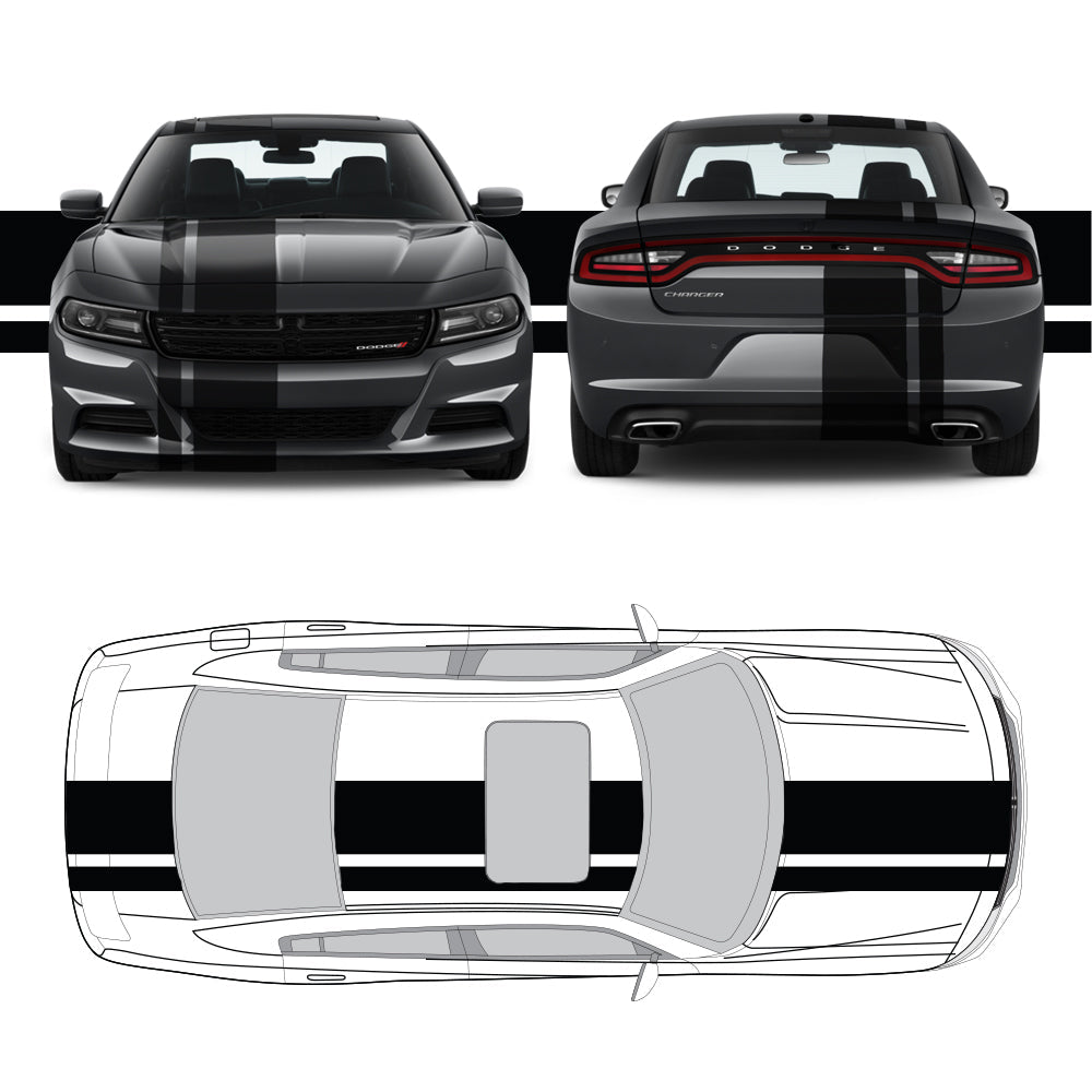 Dual Racing Stripes [3x] 4" , 2", 12" x 70" Self Healing Air Release Vinyl Fits All Vehicles