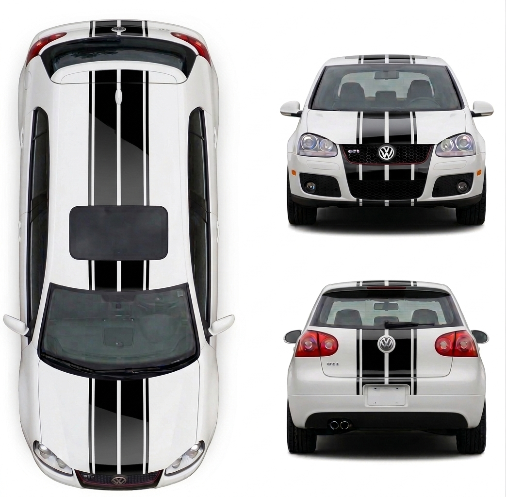 Dual 8" Racing Stripe w/pins Self Healing Vinyl fits Volkswagen GTI MK5 2004 to 2008