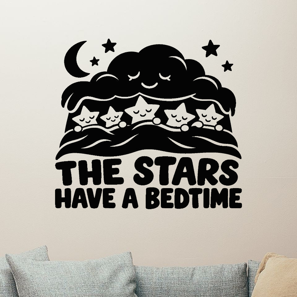 The Stars Have A Bedtime Removable Wall Decal shown on a clear indoor wall