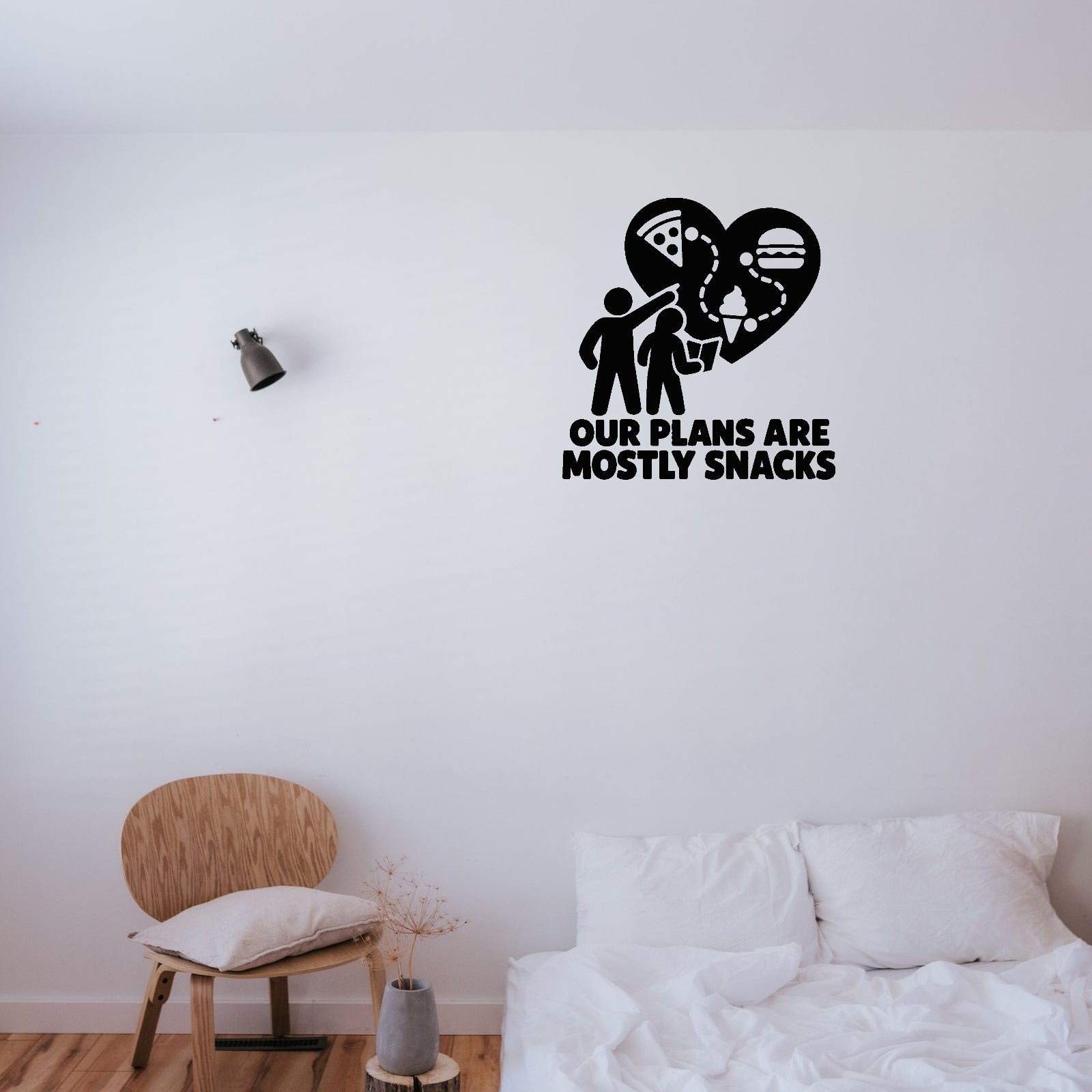Alternate room view of Our Plans Are Mostly Snacks Removable Wall Decal