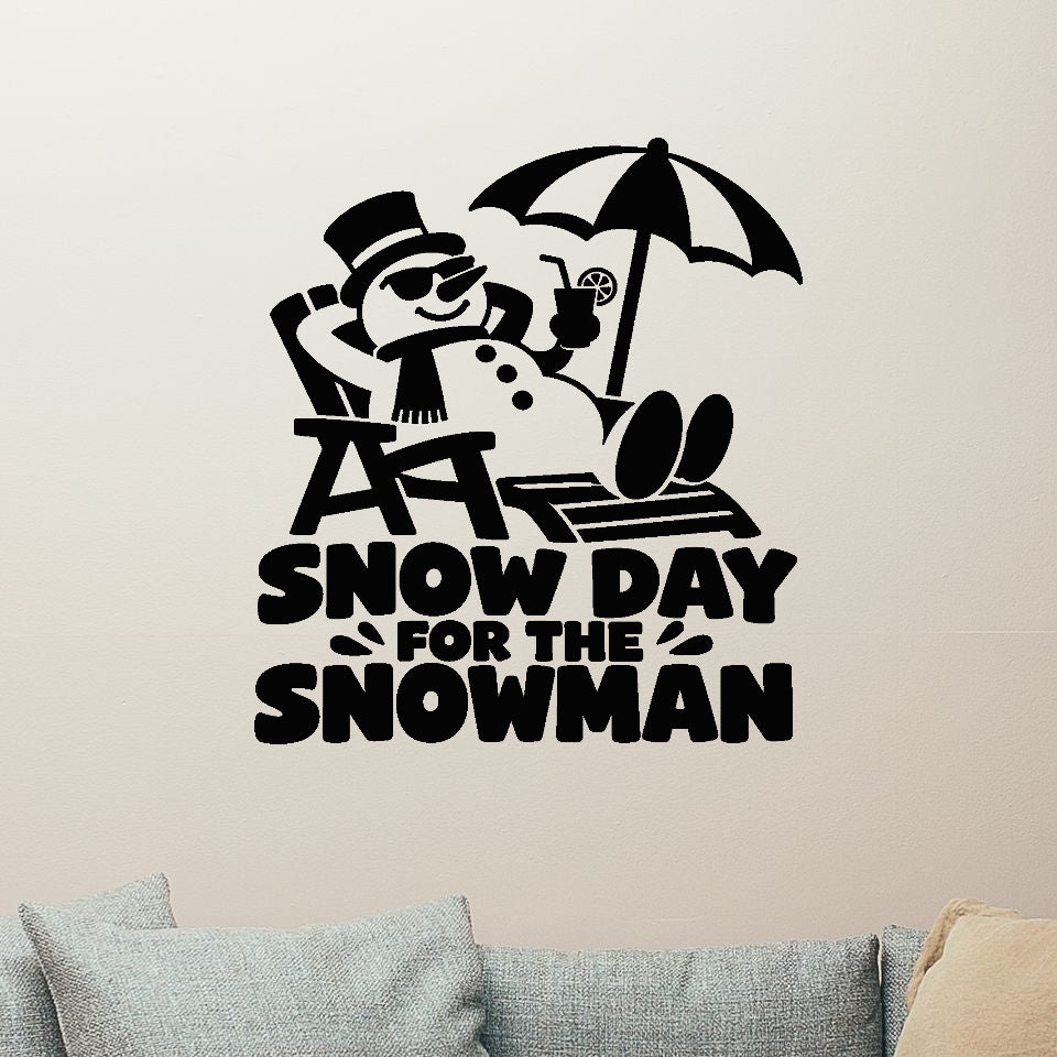 Snow Day For The Snowman Removable Wall Decal shown on a clear indoor wall