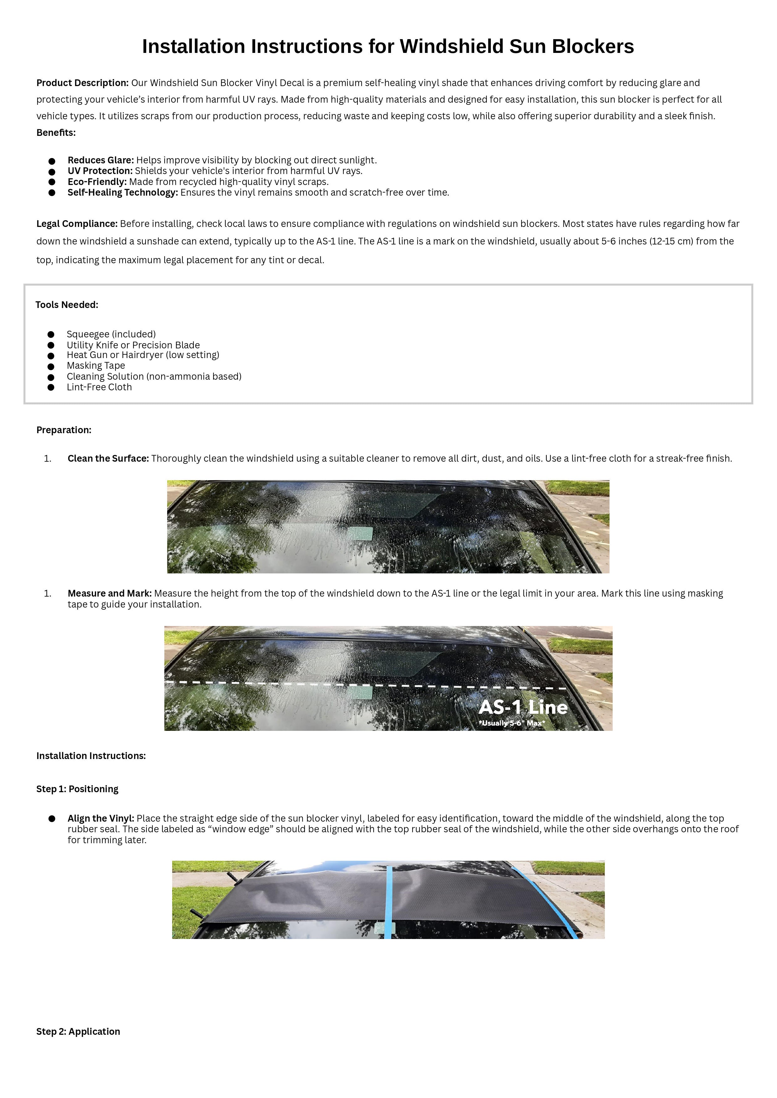 Premium Sun Visor Strip - Self-Healing Vinyl Windshield Blocker