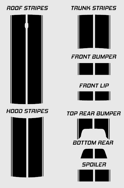 Dual 11" with pinstripes & .5" gap Racing Stripes Air Release Vinyl fits Dodge Challenger 2008 2022 Fusion Decals