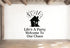 a wall with a black silhouette of a house and confetti, along with the text "Life's A Party Welcome To Our Chaos" written below it.