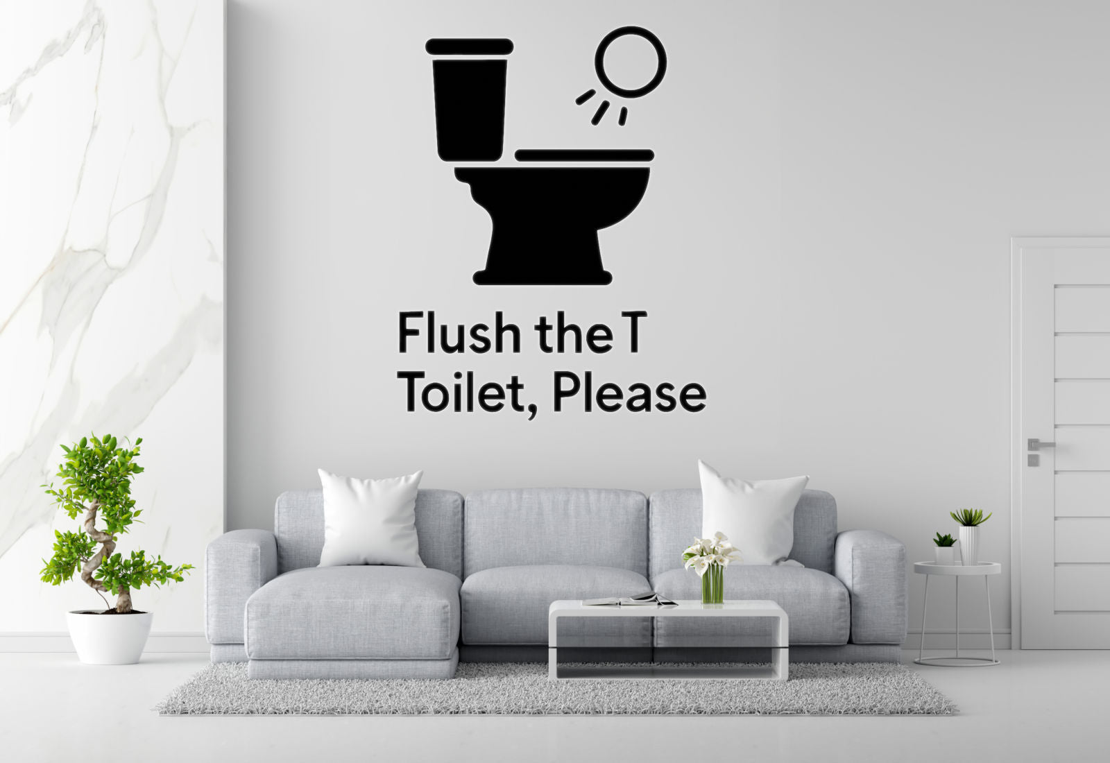 Flush the Toilet, Please - Funny Bathroom Wall Decal Vinyl Sticker Removable
