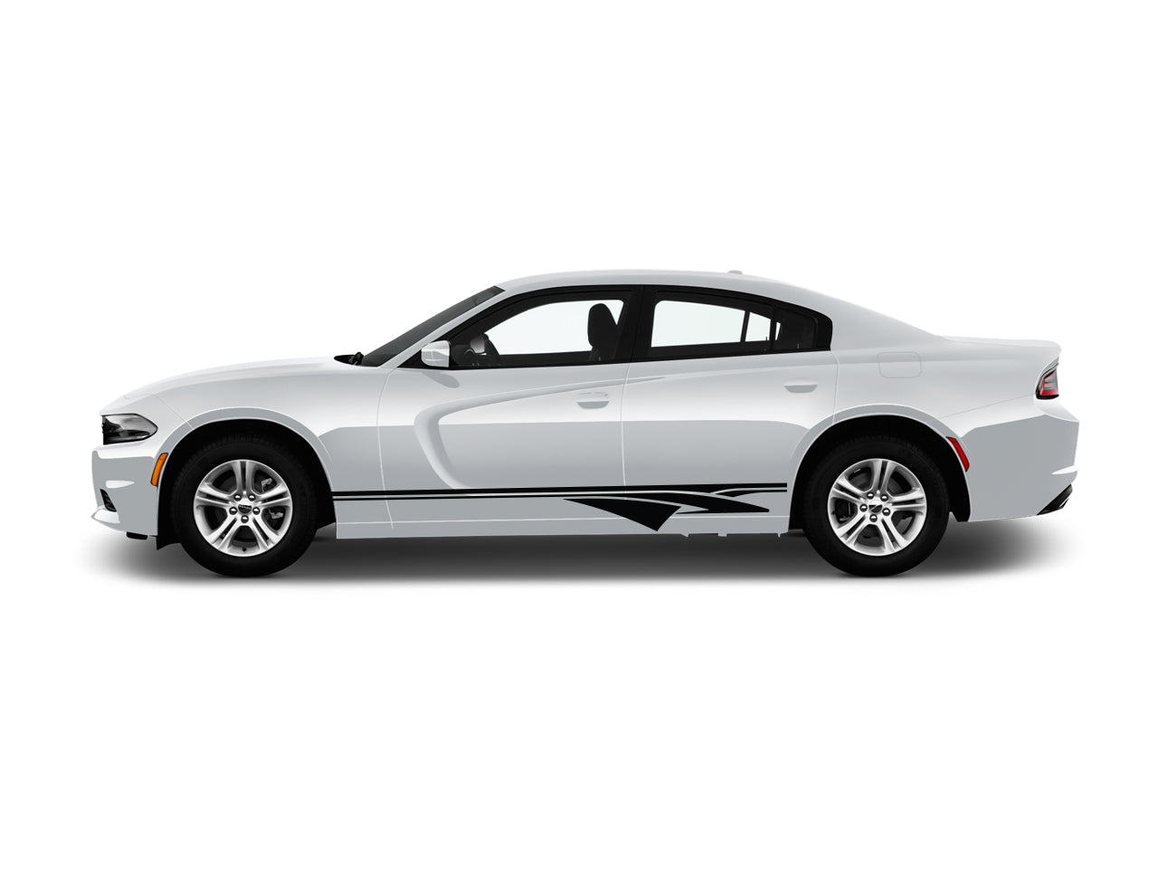 a white car with a black stripe on it