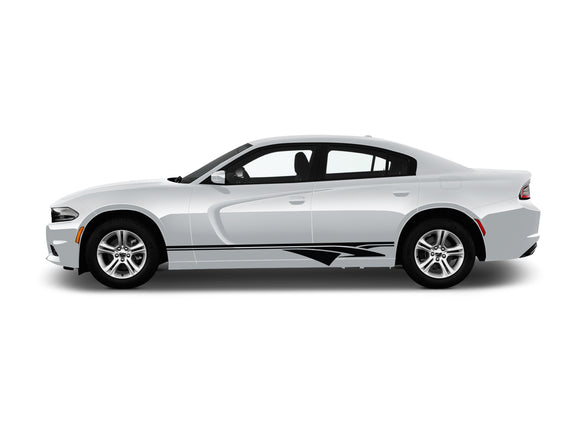 a white car with a black stripe on it