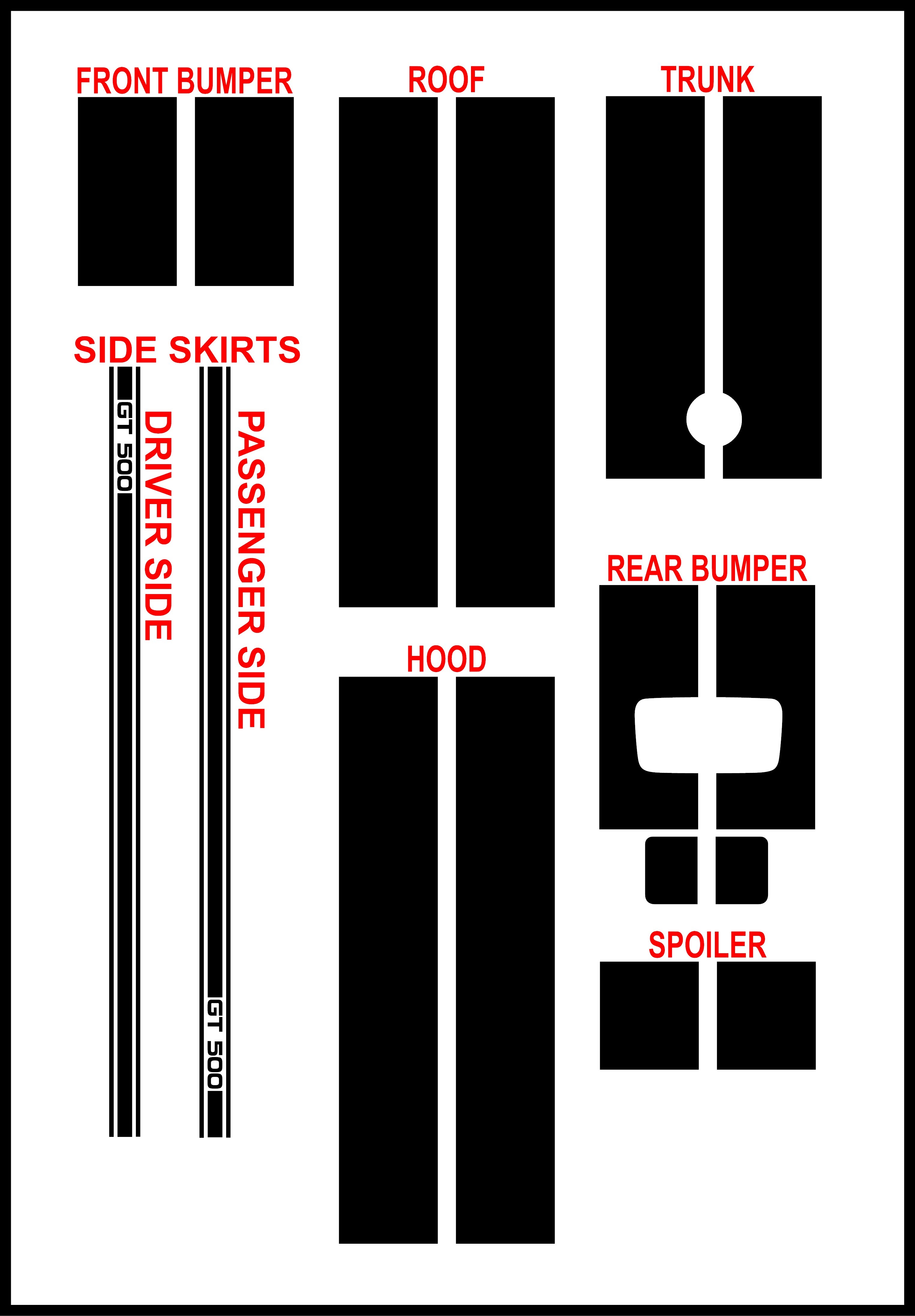 GT 500 Dual 11" Racing Stripes Self Healing Vinyl fits Ford Mustang 2005 to 2009