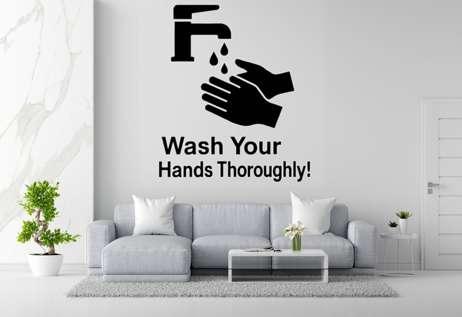 Wash Your Hands Thoroughly! - Funny Bathroom Wall Decal Vinyl Sticker Removable