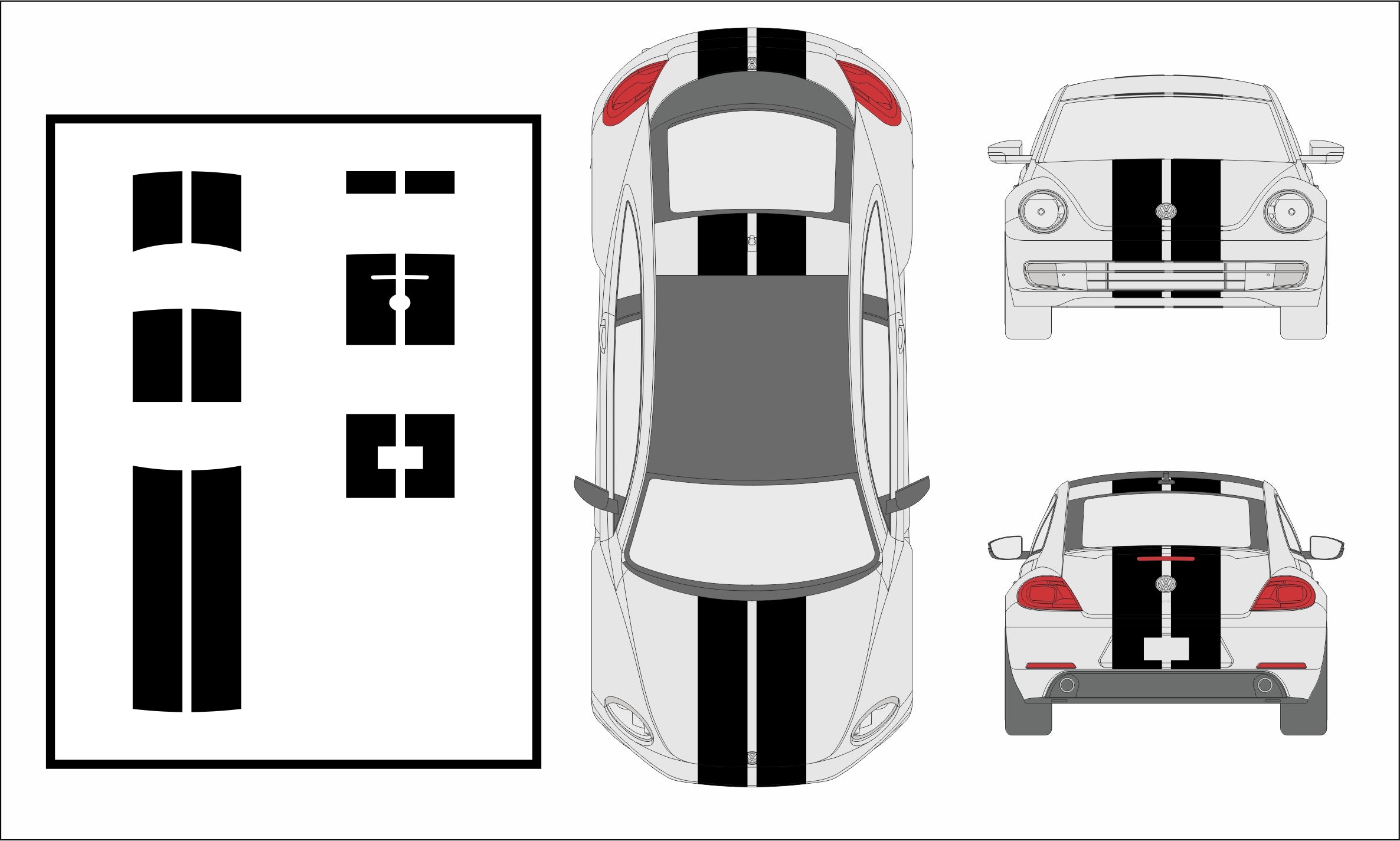 Dual 11" Racing Stripes Self Healing fits Volkswagen Beetle Turbo 2011 - 2020