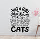 Just a girl who loves cats Removable Vinyl Decal for Interior Walls