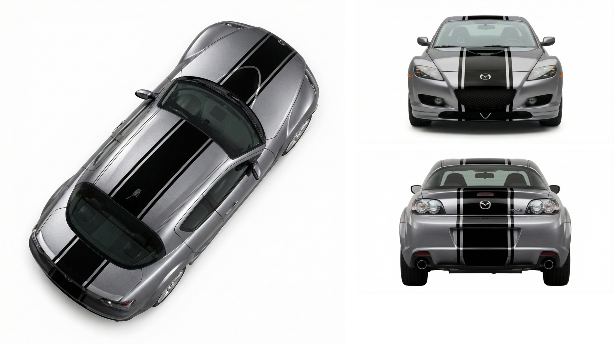 18" Racing Stripes w/pinstripes Self Healing Vinyl fits Mazda RX8 2008 to 2012