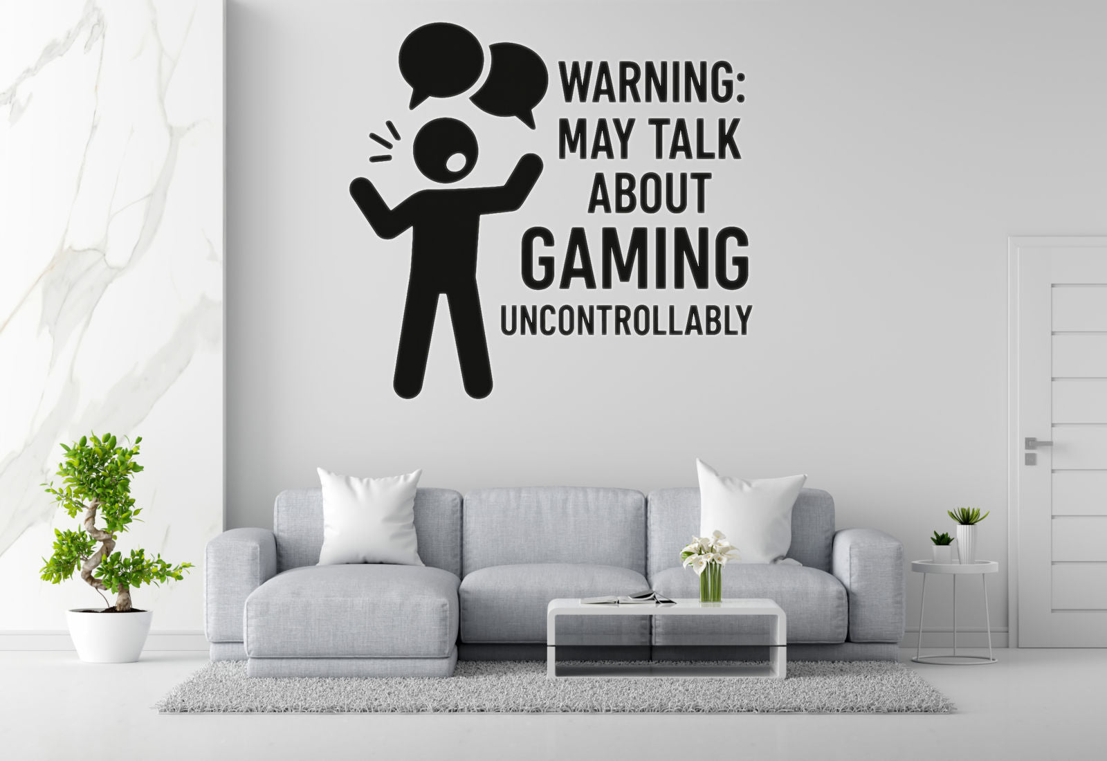 Warning: May Talk About Gaming Uncontrollably - Funny Gamer Wall Decal Vinyl Sticker Removable
