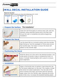 The image is a wall decal installation guide that provides instructions on the materials needed and the steps involved in preparing and installing a wall decal.